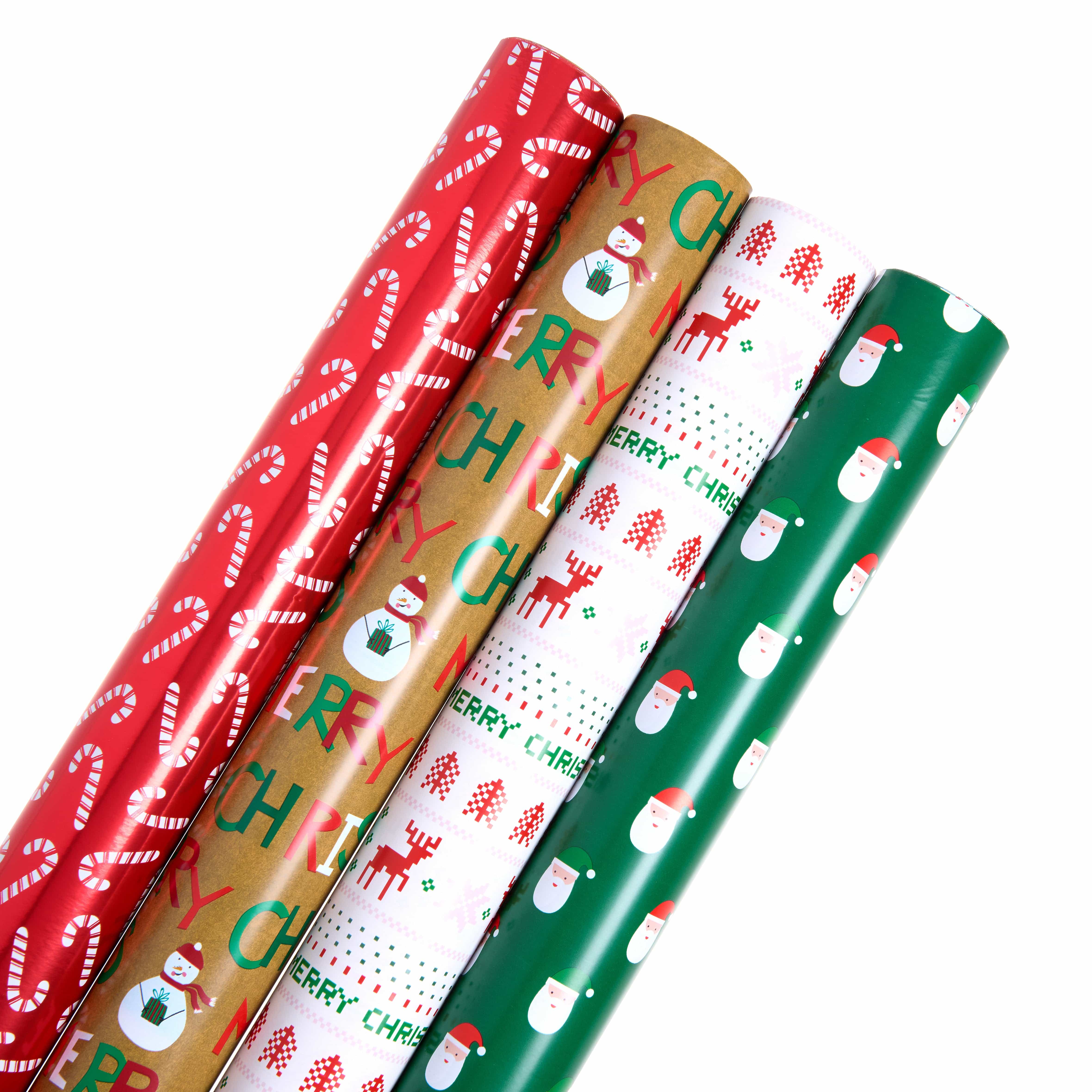 Christmas Roll Wrap Bundle - 4 Rolls of 12 Foot Premium Paper with