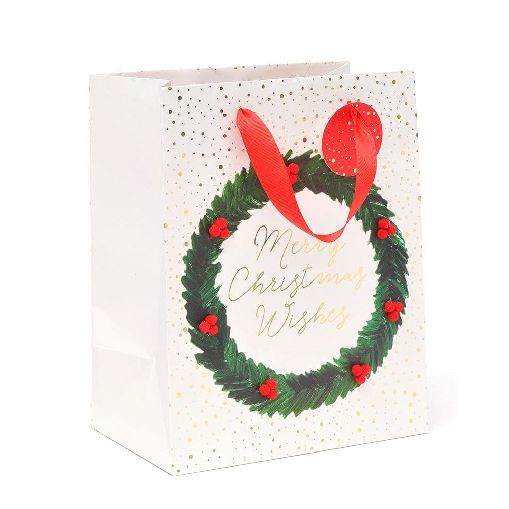 Christmas Wreath &amp; Pom-Pom Berries Small Gift Bag &amp; Tag- 1 Count Gartner Studios Gift Bags 27984