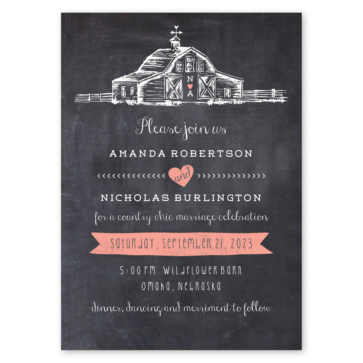 Country Chic Barn Wedding Invitation Charcoal Gartner Studios Wedding Invitation 10418