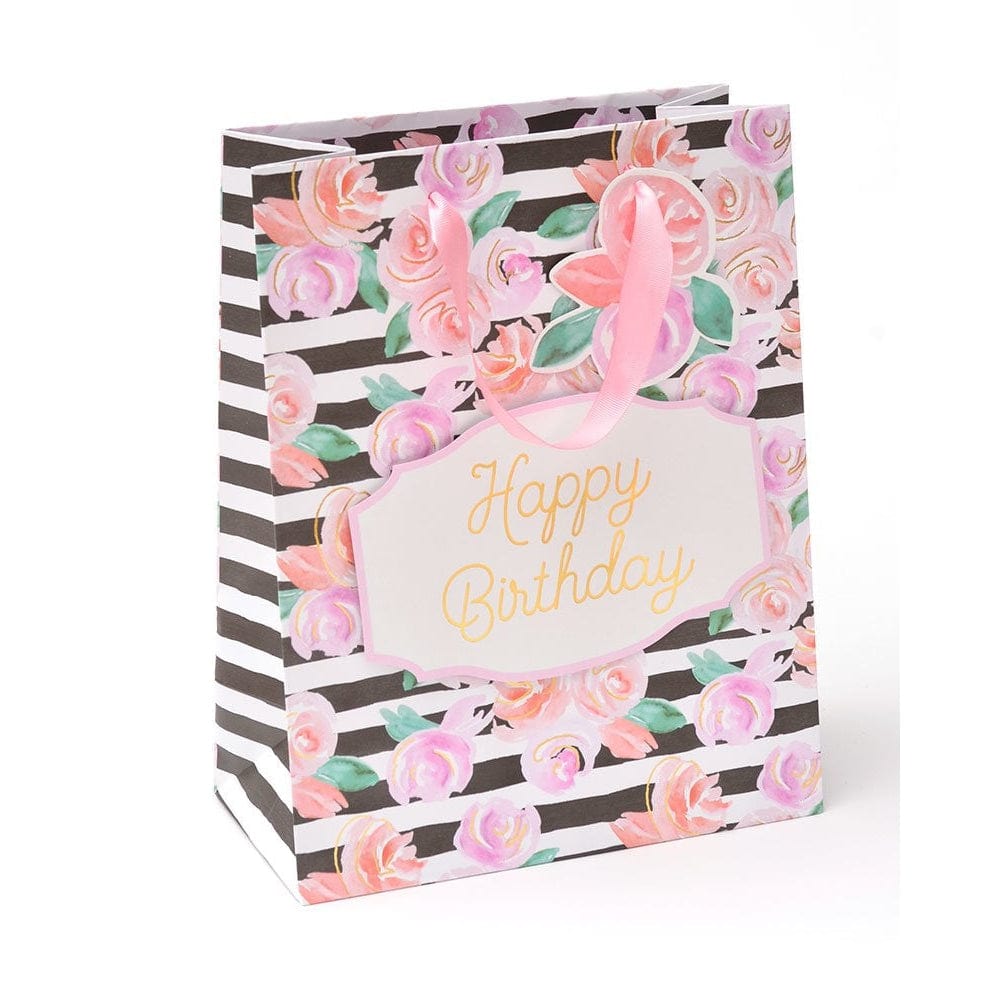 Rose & Stripes Gold Foil 'Happy Birthday' Medium Gift Bag & Tag Gartner Studios Gift Bags 31837
