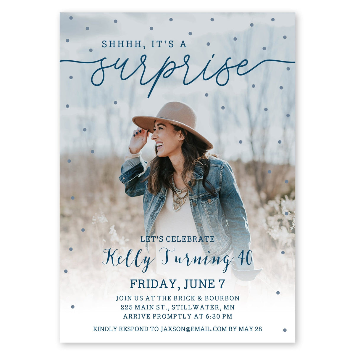 Surprise Party Birthday Invitation Navy Gartner Studios Birthday Invitation