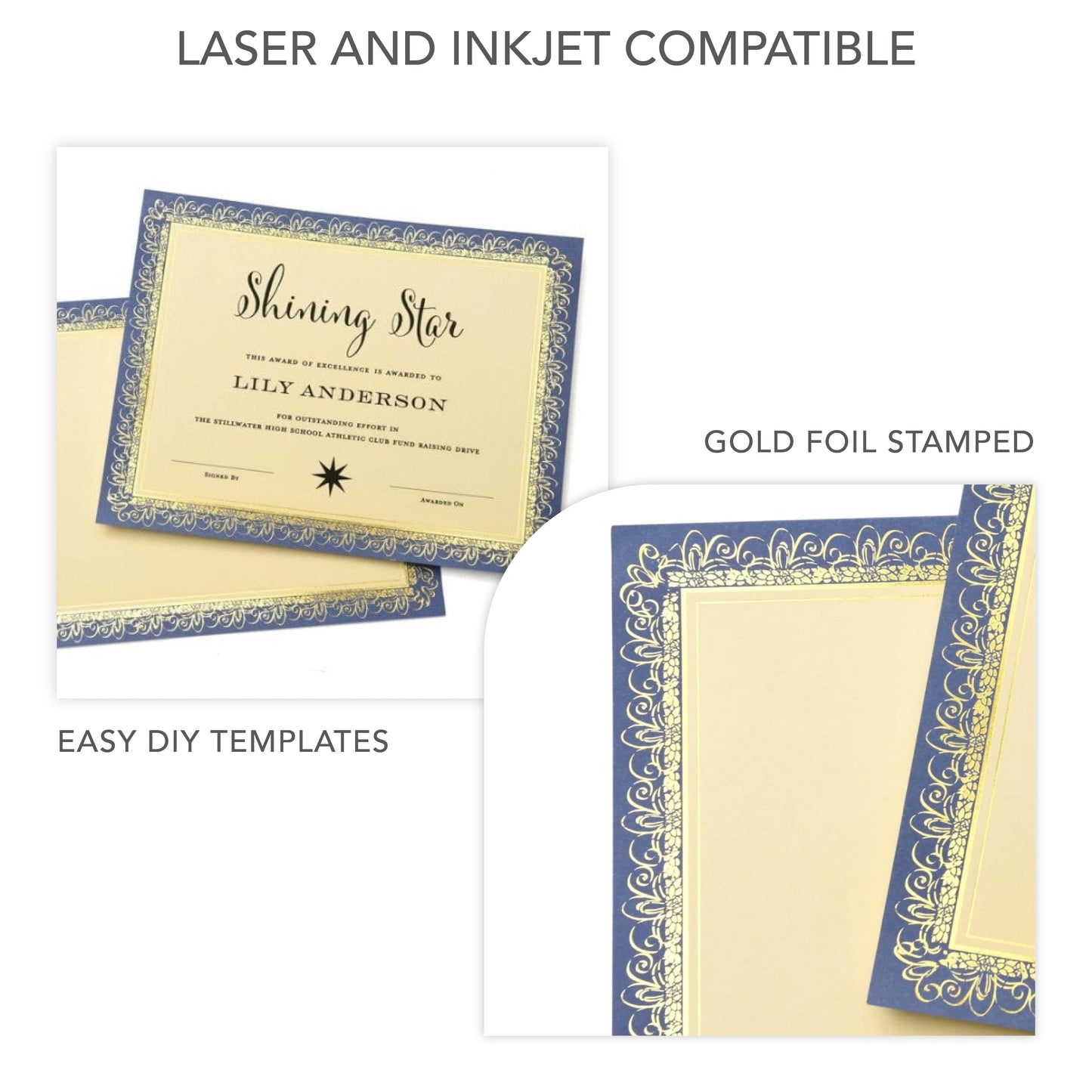 Blue & Gold Foil Certificate Paper - 15 Count Gartner Studios Certificate Paper 36001-S