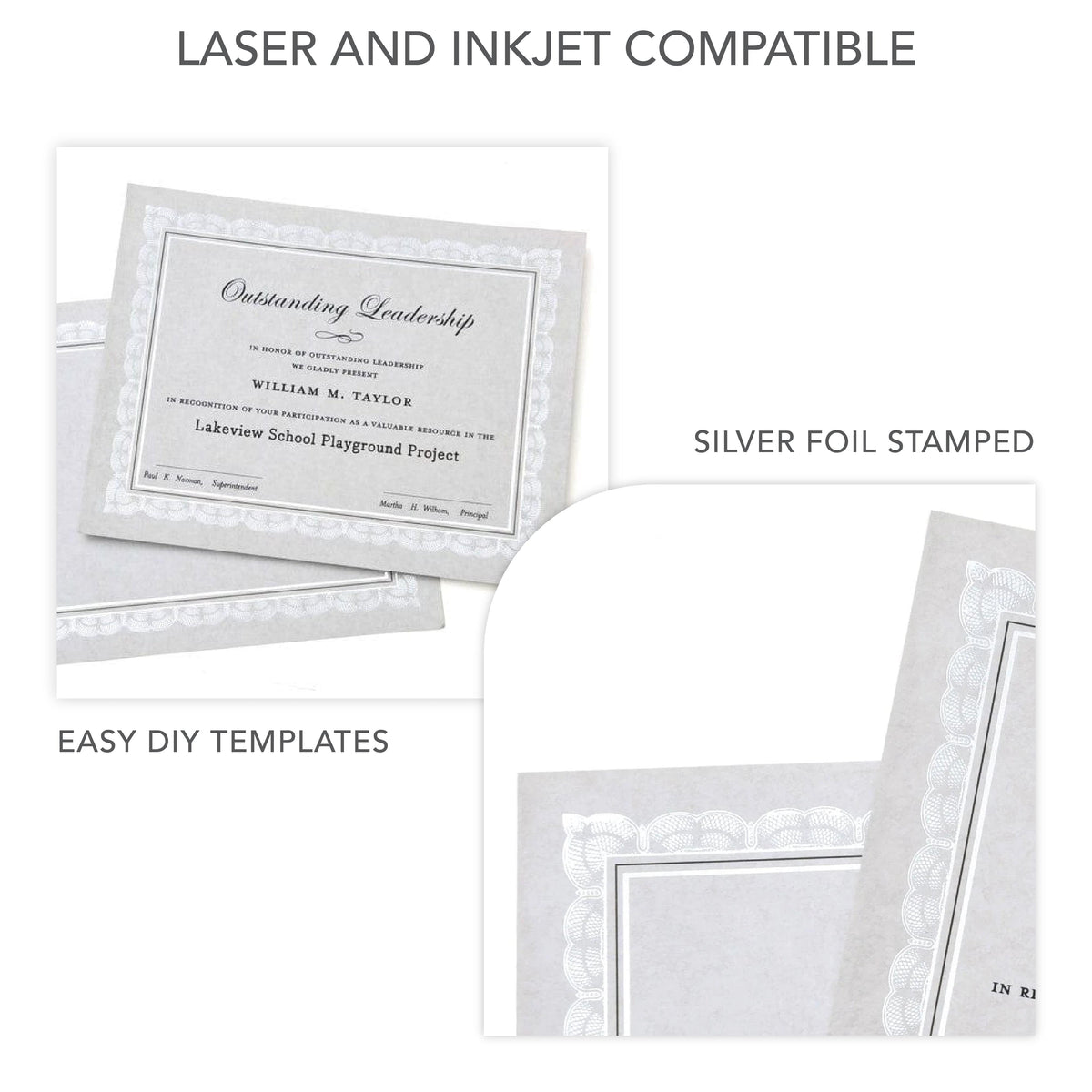 thumbnail image 2 of White Cardstock 50 Sheets Silver Foil Certificate Paper For Printing - Customizable White Paper 2 of 11