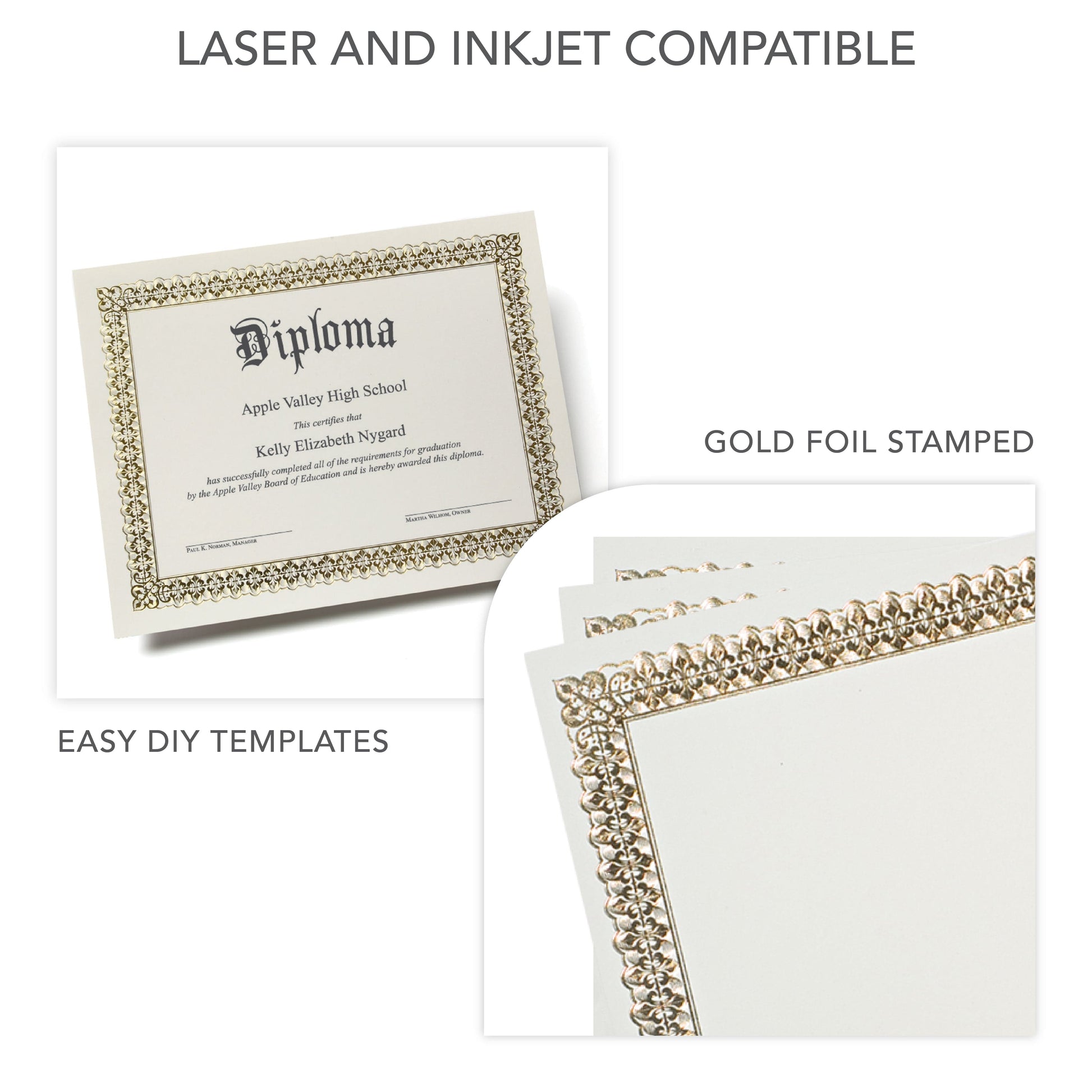 Gold Foil Certificate Paper - 15 Count Gartner Studios Certificate Paper 36004-S