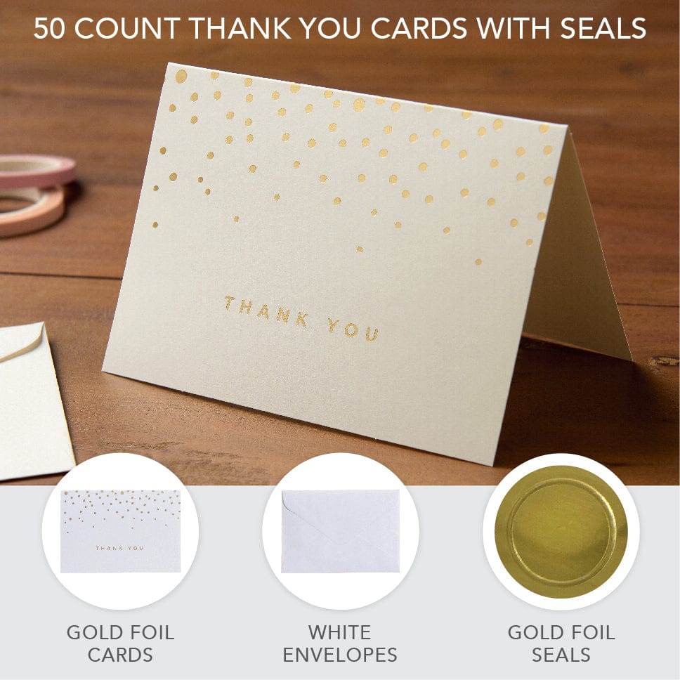 Gold Foil Dot Thank You Cards with Seals - 50 Count Gartner Studios Cards - Thank You 105693