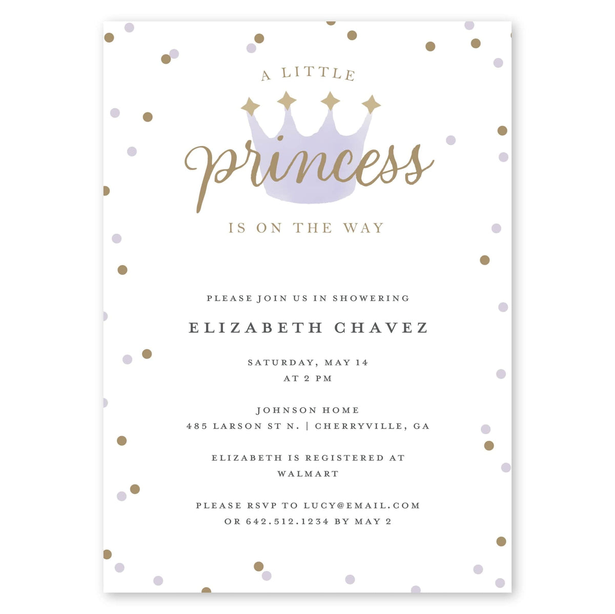 A Little Princess Baby Shower Invitation Periwinkle Gartner Studios Baby Shower