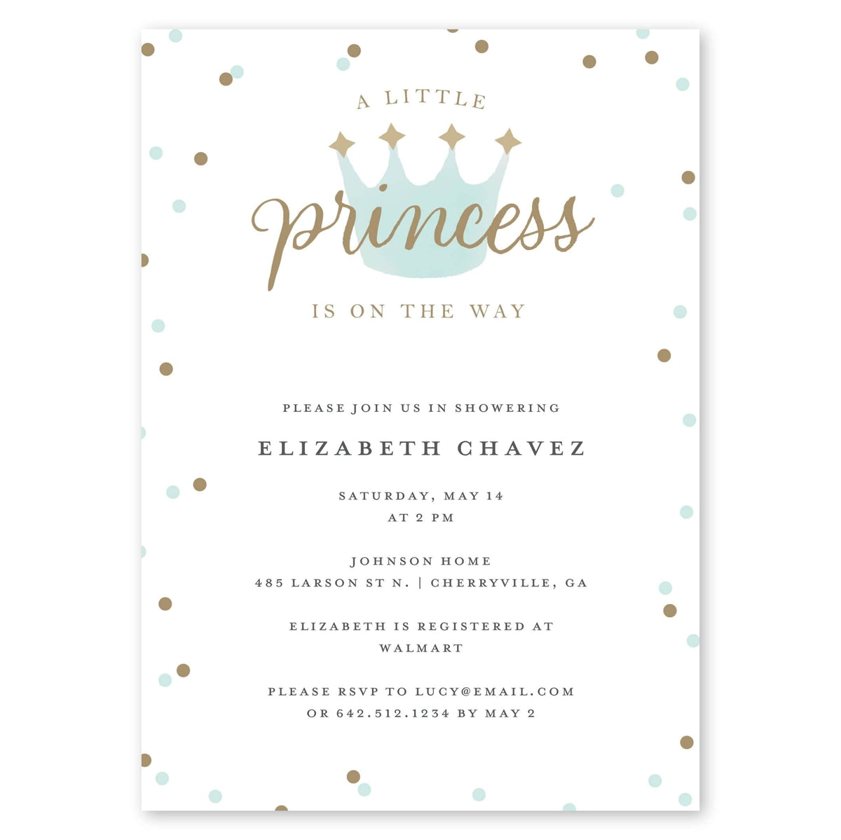 A Little Princess Baby Shower Invitation Seafoam Gartner Studios Baby Shower