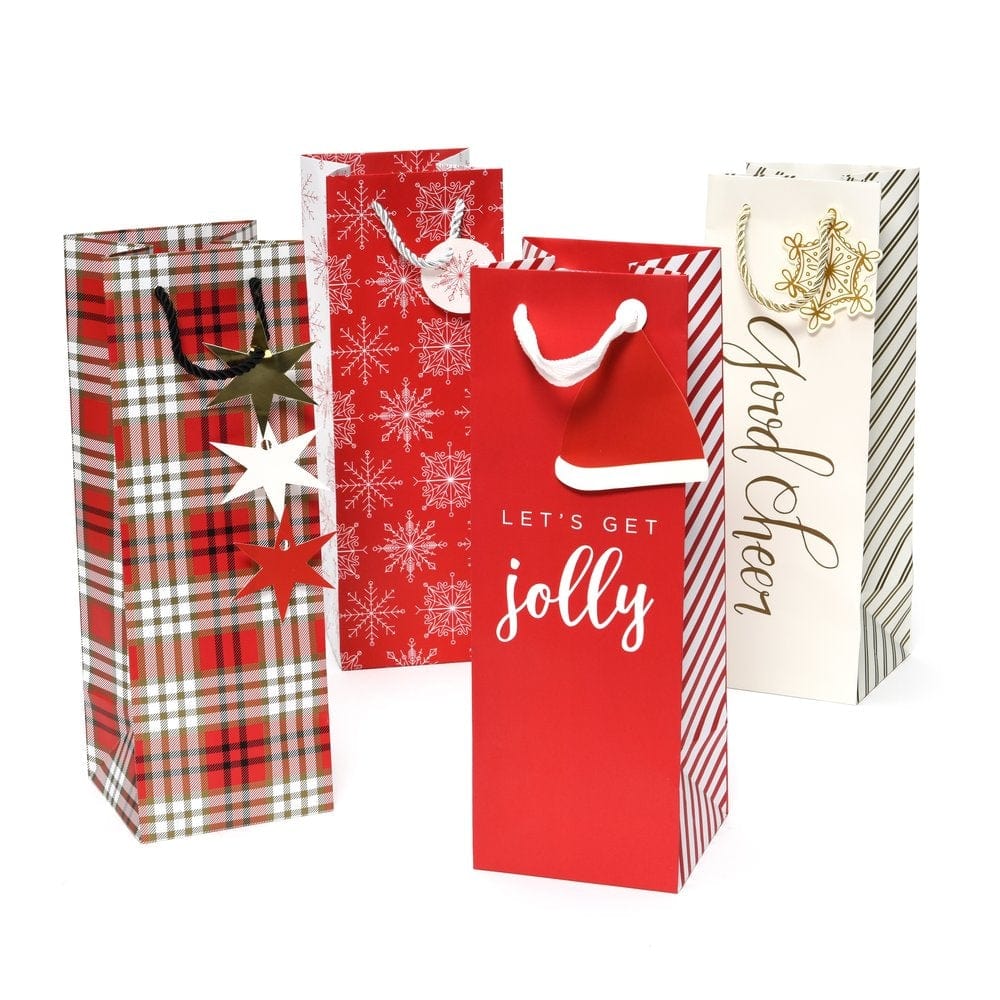 Assorted Holiday Wine Gift Bags With Tag - 12 Count