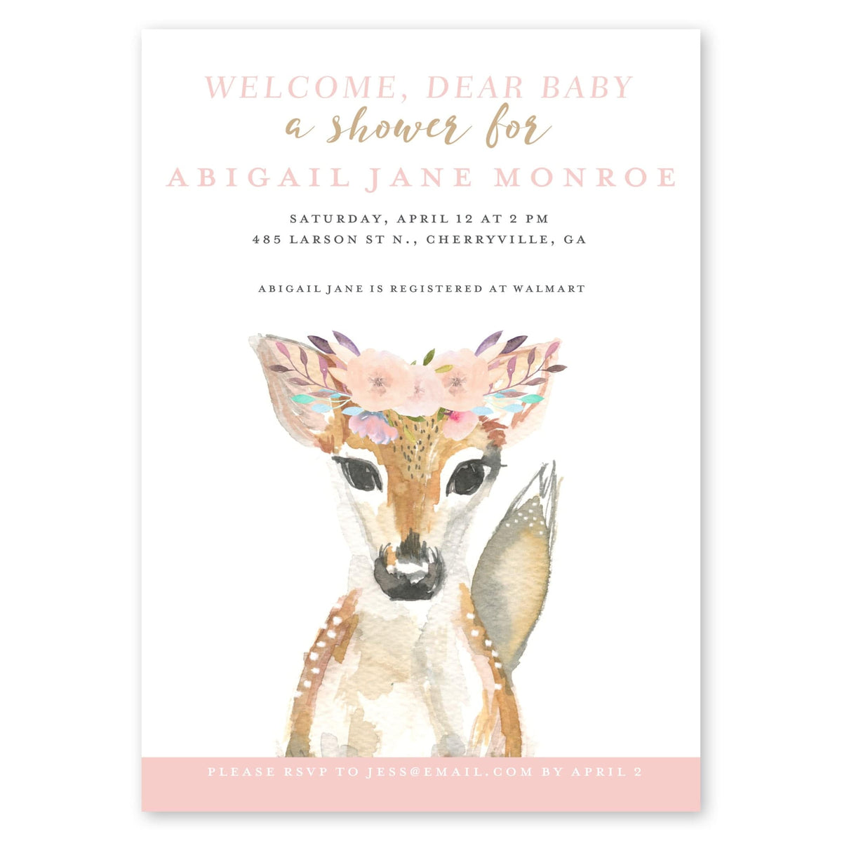 Baby Deer Baby Shower Invitation Blush Gartner Studios Baby Shower
