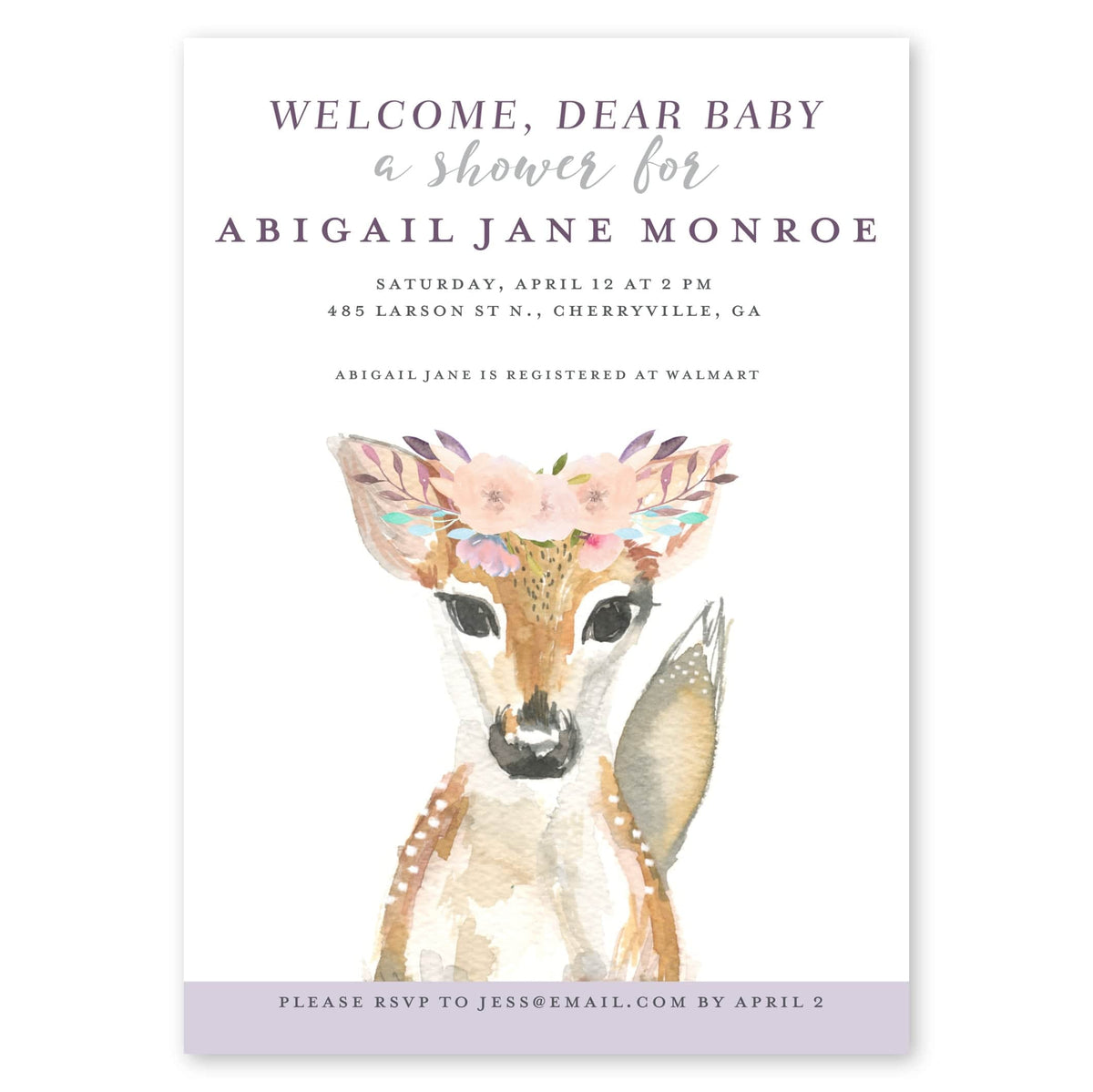Baby Deer Baby Shower Invitation Periwinkle Gartner Studios Baby Shower