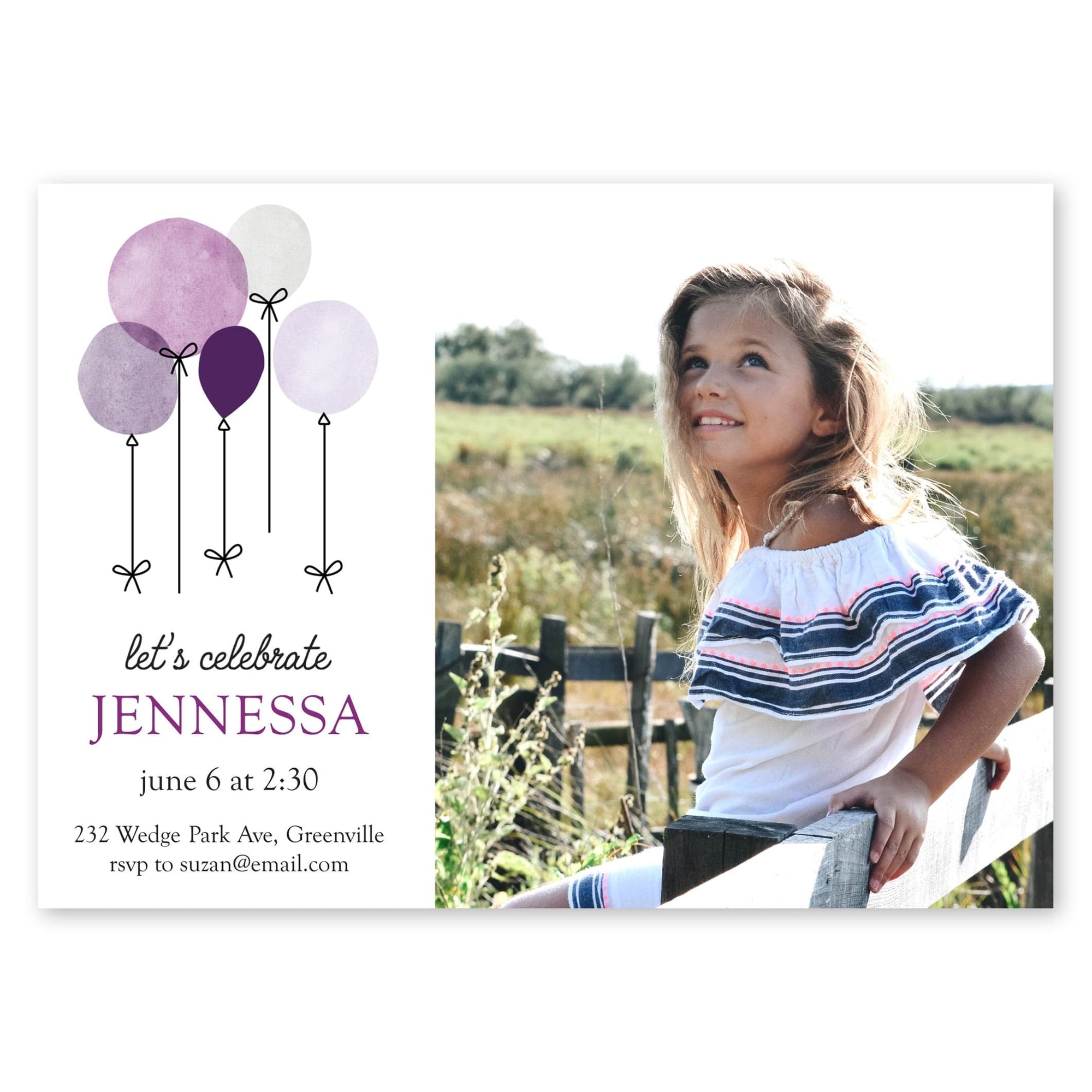 Balloons Birthday Invitation Purple Gartner Studios Birthday Invitation