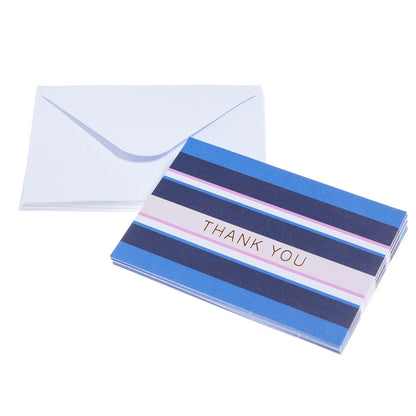 Blue Striped + Flower Notecard Set - 50 Count Gartner Studios Cards - Thank You 59734
