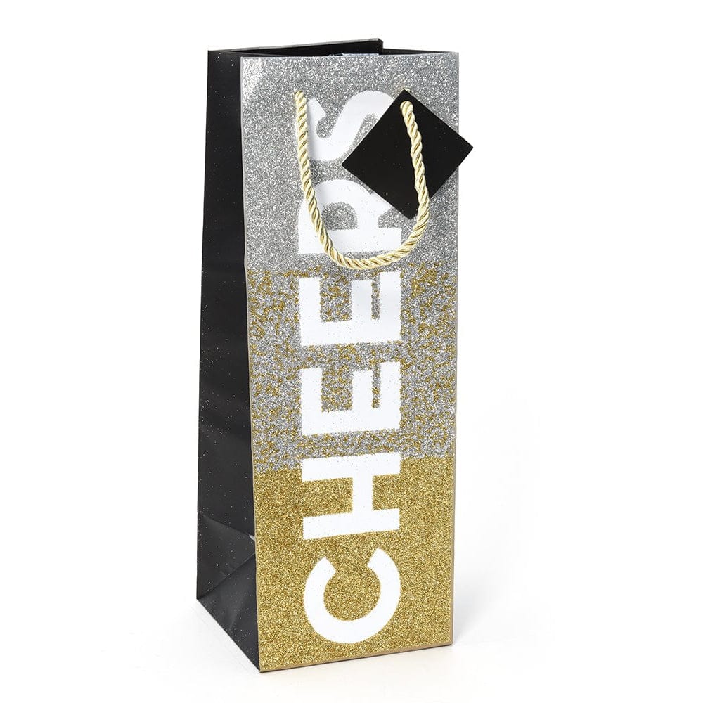 Cheers' Silver And Gold Glitter Wine Bottle Bag
