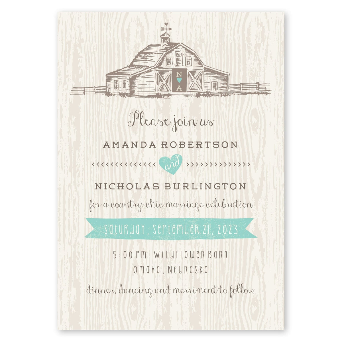 Country Chic Barn Wedding Invitation Mint Gartner Studios Wedding Invitation 10418