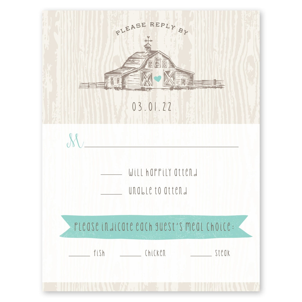 Country Chic Wedding Response Card Mint Gartner Studios Wedding Invitation 10419