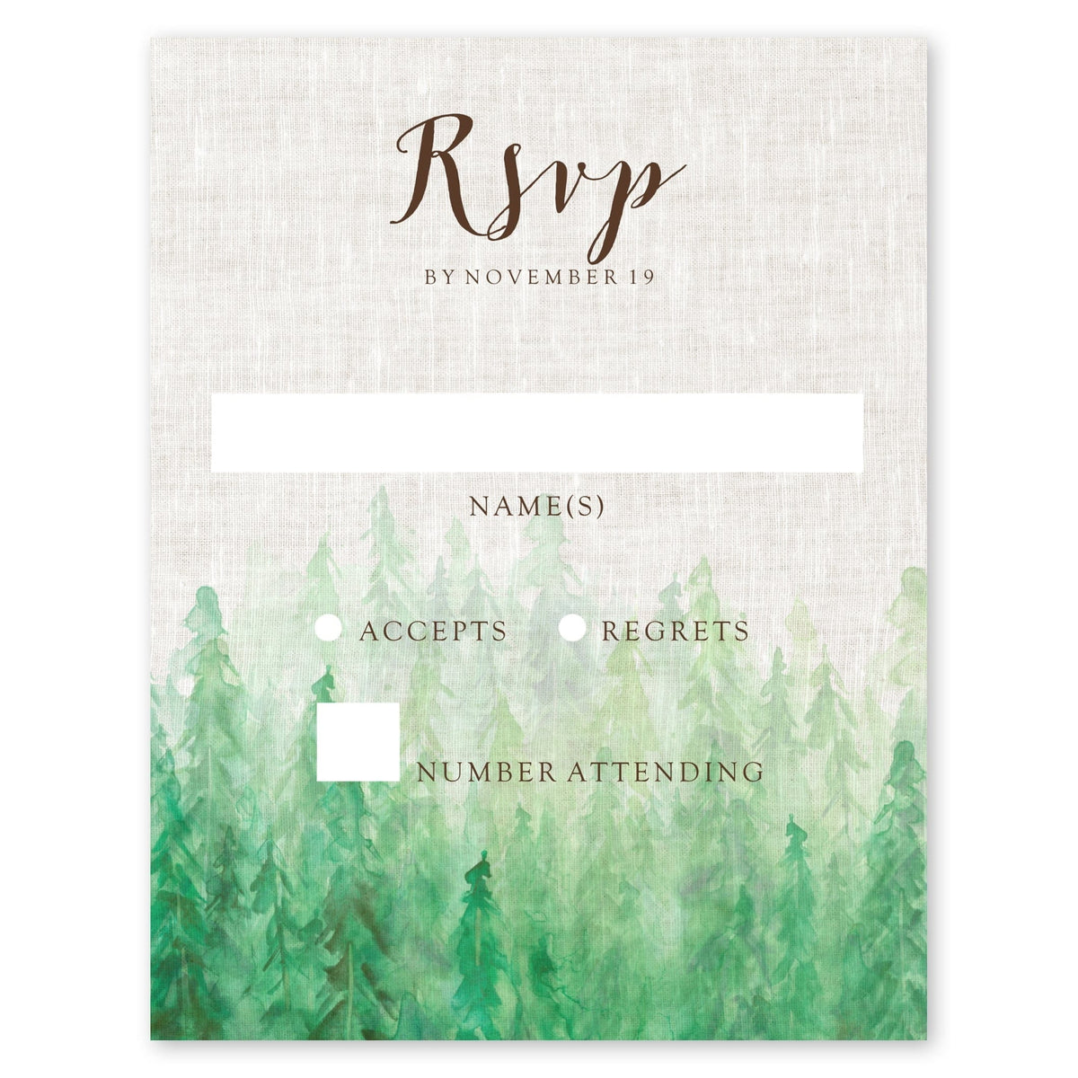 Evergreens Wedding Response Card Khaki Gartner Studios Response Cards 97207