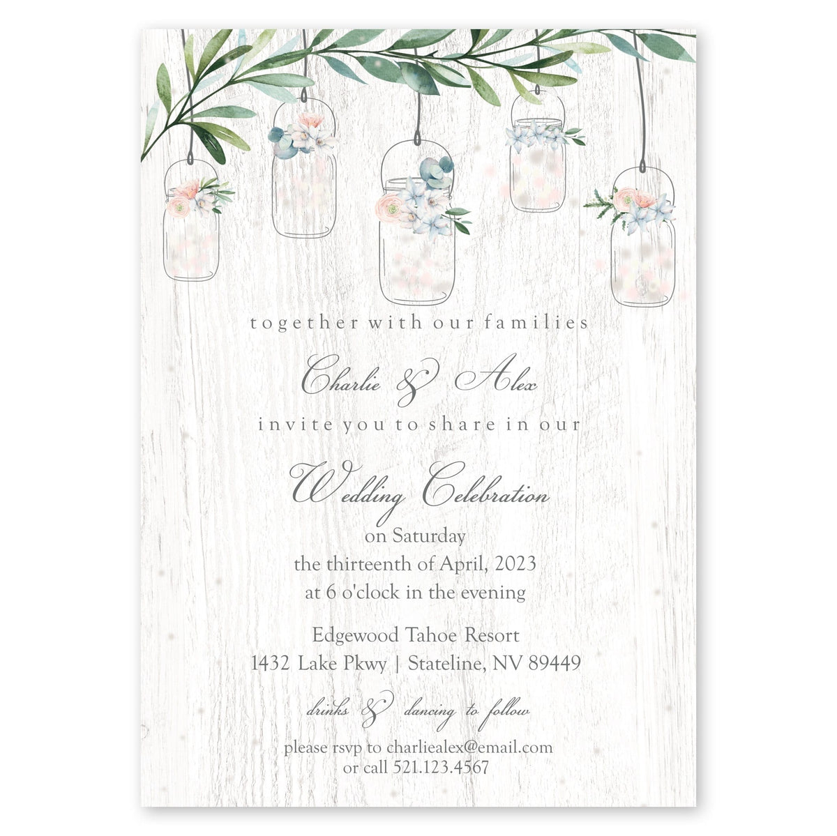 Fire Fly Mason Jar Wedding Invitation White Wood Gartner Studios Wedding Invitation 96935