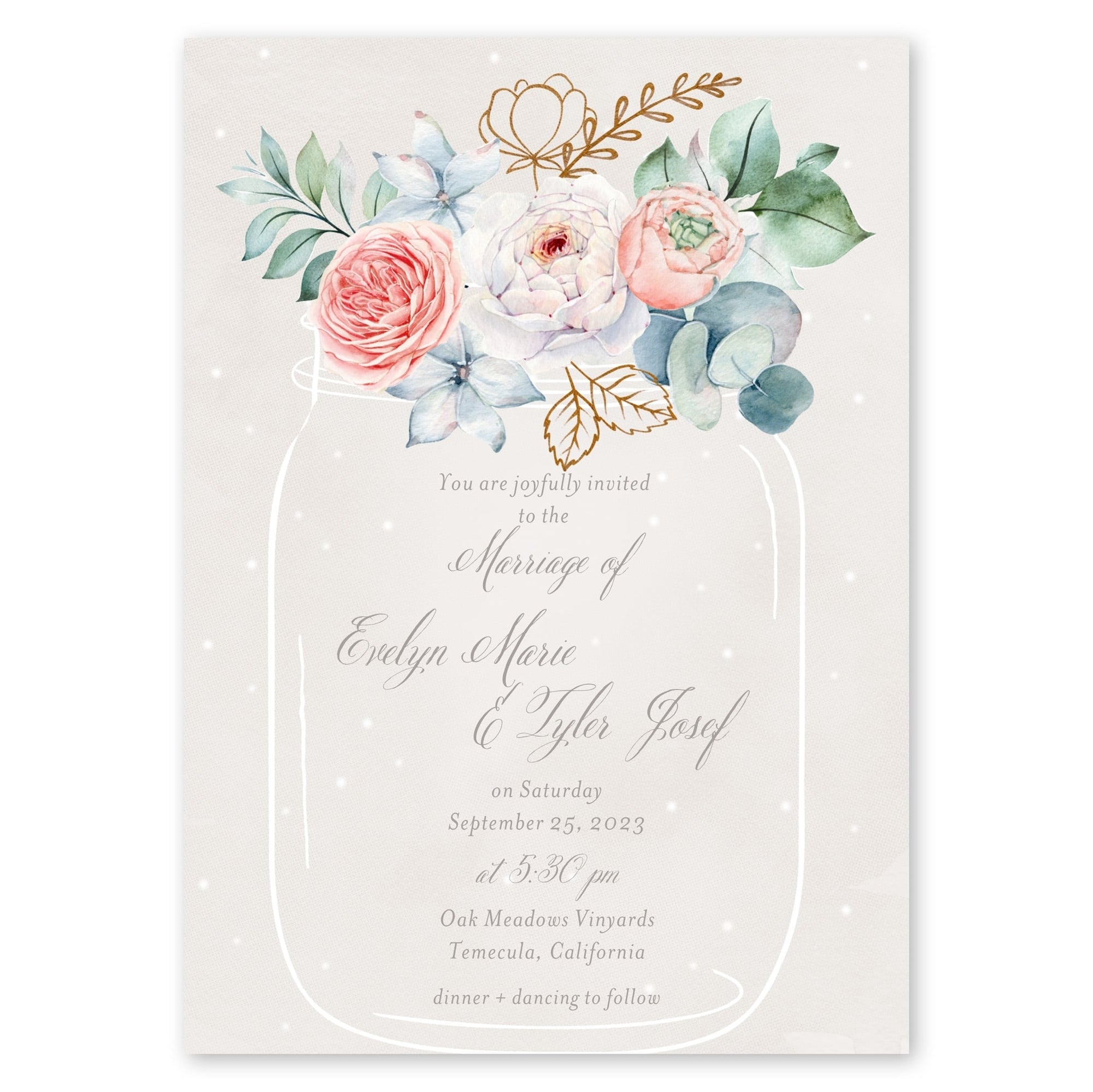 Floral Mason Jar Wedding Invitation Bone Gartner Studios Wedding Invitation 96937