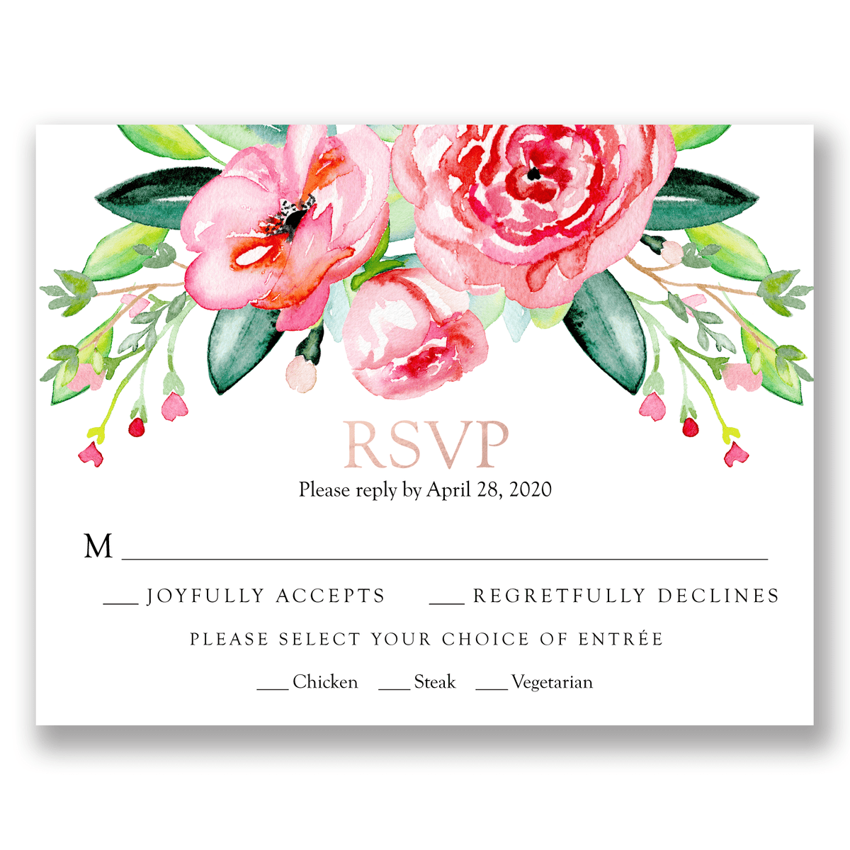 Fresh Floral Foil Wedding Response Card Pink Gartner Studios Response Cards 11112
