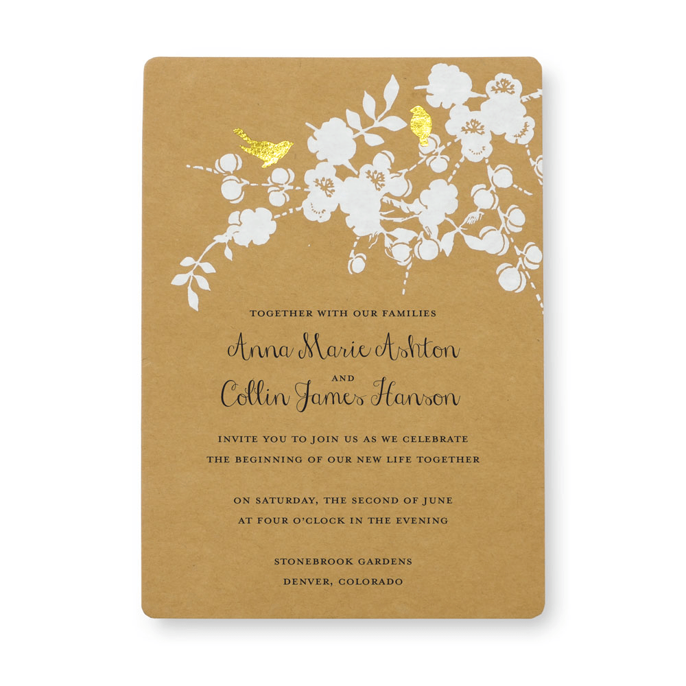 Gold Foil Birds Kraft Print At Home Wedding Invitation Kit Gartner Studios Invitations 14278