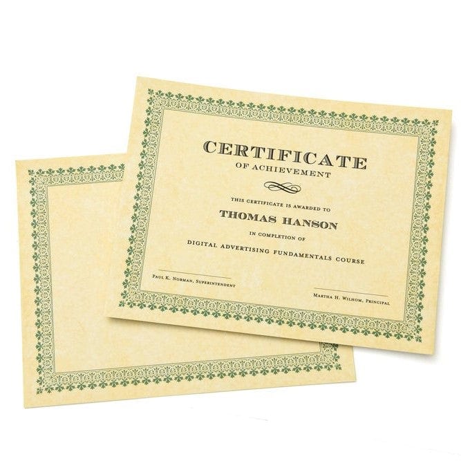 Green Border Paper Certificates - 100 Count Gartner Studios Certificate Paper 74930
