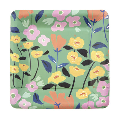 Green Floral Snack Plate - 16 Count Roobee Plates + Dishes 93062