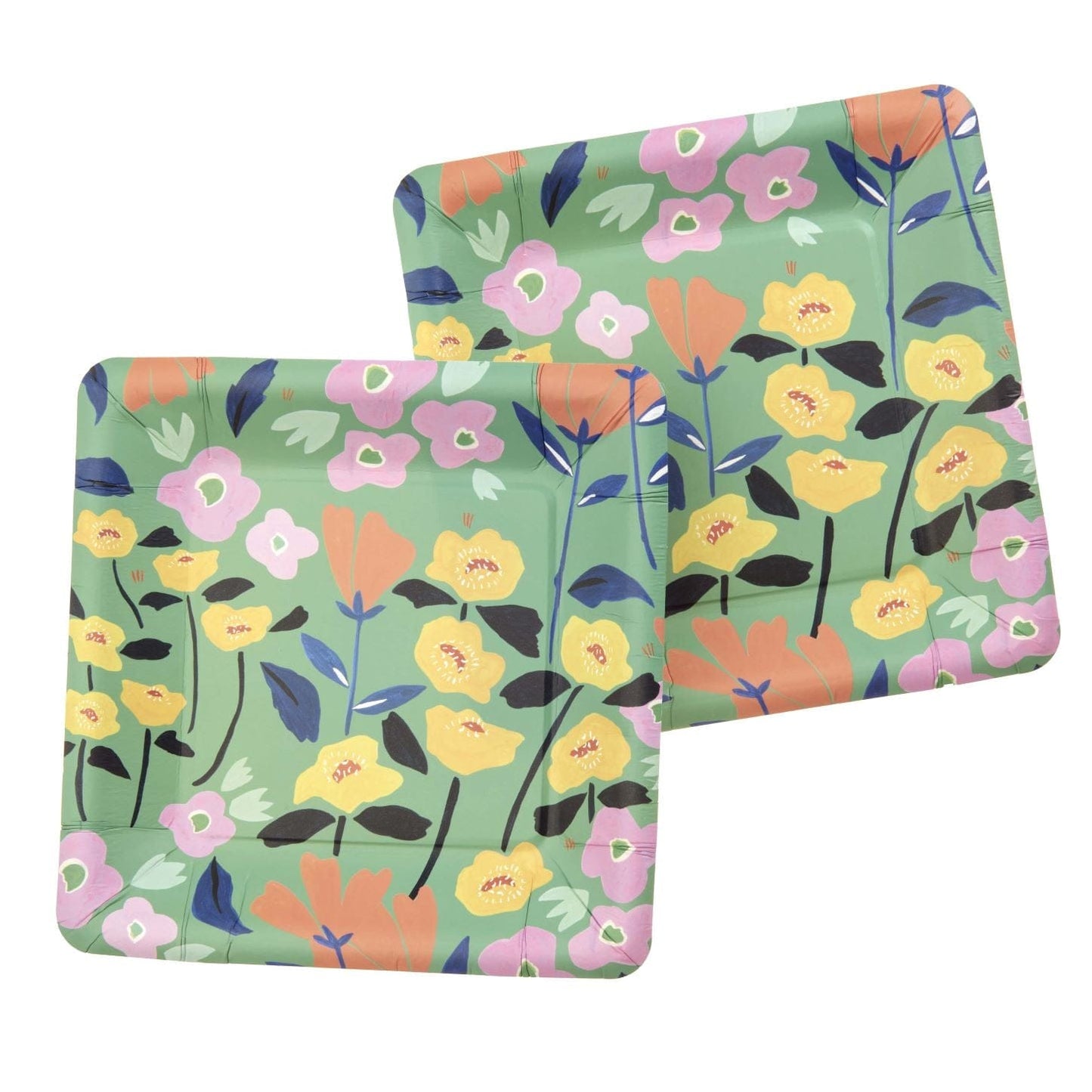 Green Floral Snack Plate - 16 Count Roobee Plates + Dishes 93062