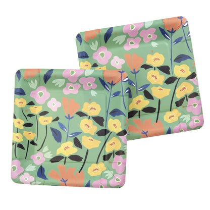 Green Floral Snack Plate - 16 Count Roobee Plates + Dishes 93062