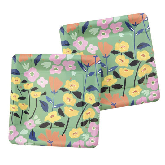 Green Floral Snack Plate - 16 Count Roobee Plates + Dishes 93062