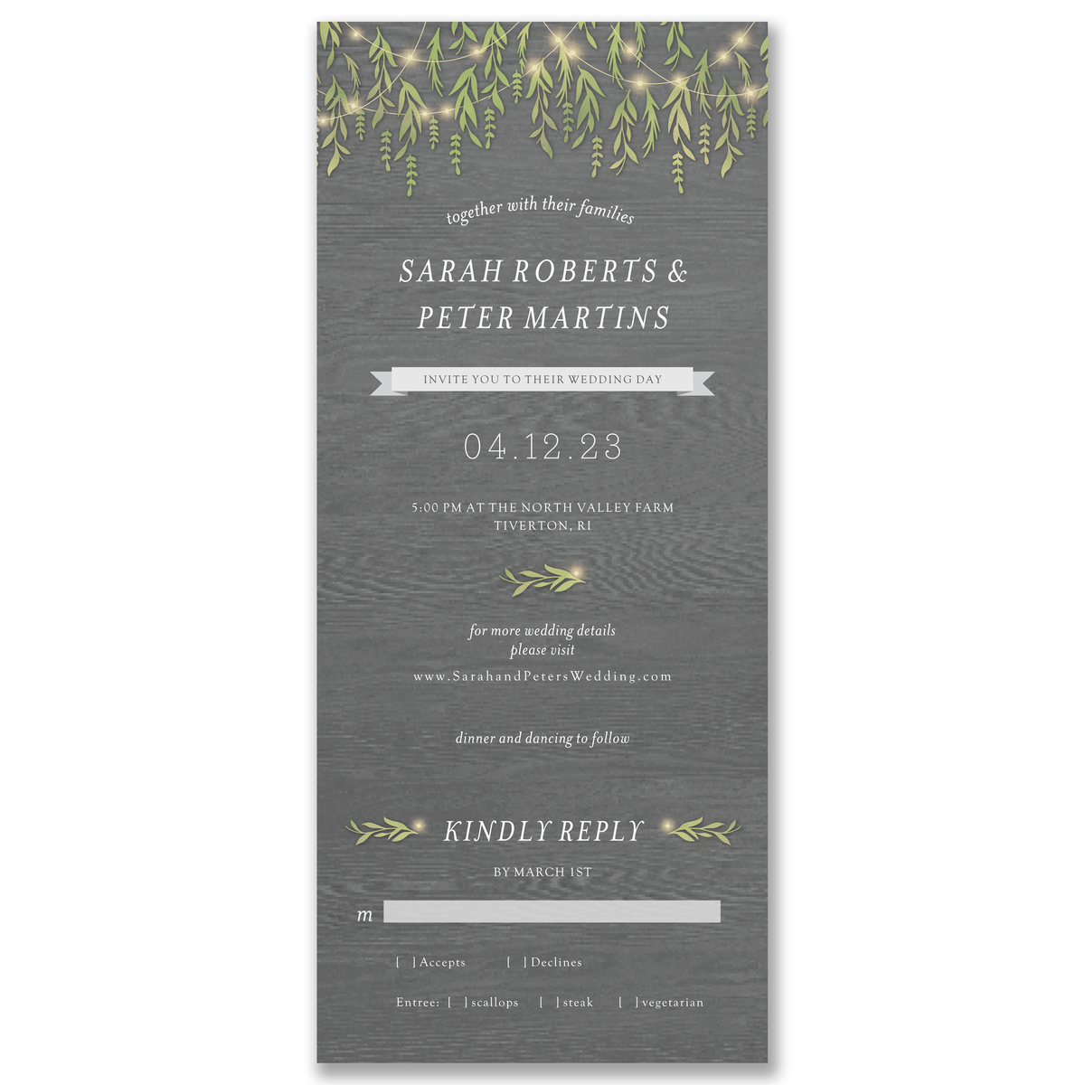Greenery Lights All-in-One Wedding Invitation Gartner Studios All-in-One Wedding Invitation 98528