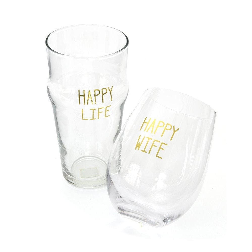 &#39;Happy Wife Happy Life&#39; Wine/Beer Glass Set - 2 Count Gartner Studios Drinkware 40613