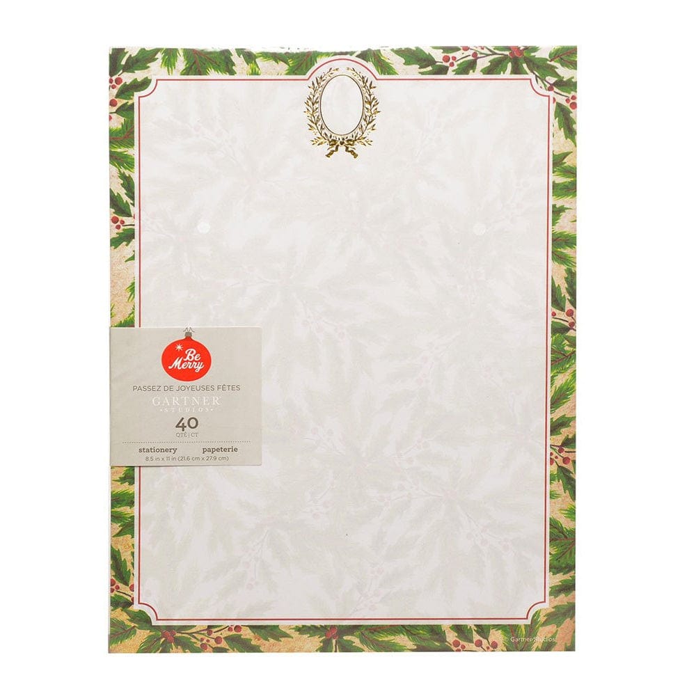 Holly Wreath Foil Stationery - 40 Count Gartner Studios Stationery Paper 18683
