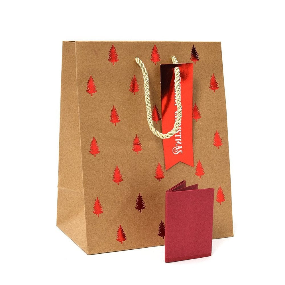 Kraft And Red Foil Trees Small Gift Bag With Tag Gartner Studios Gift Bags 37929