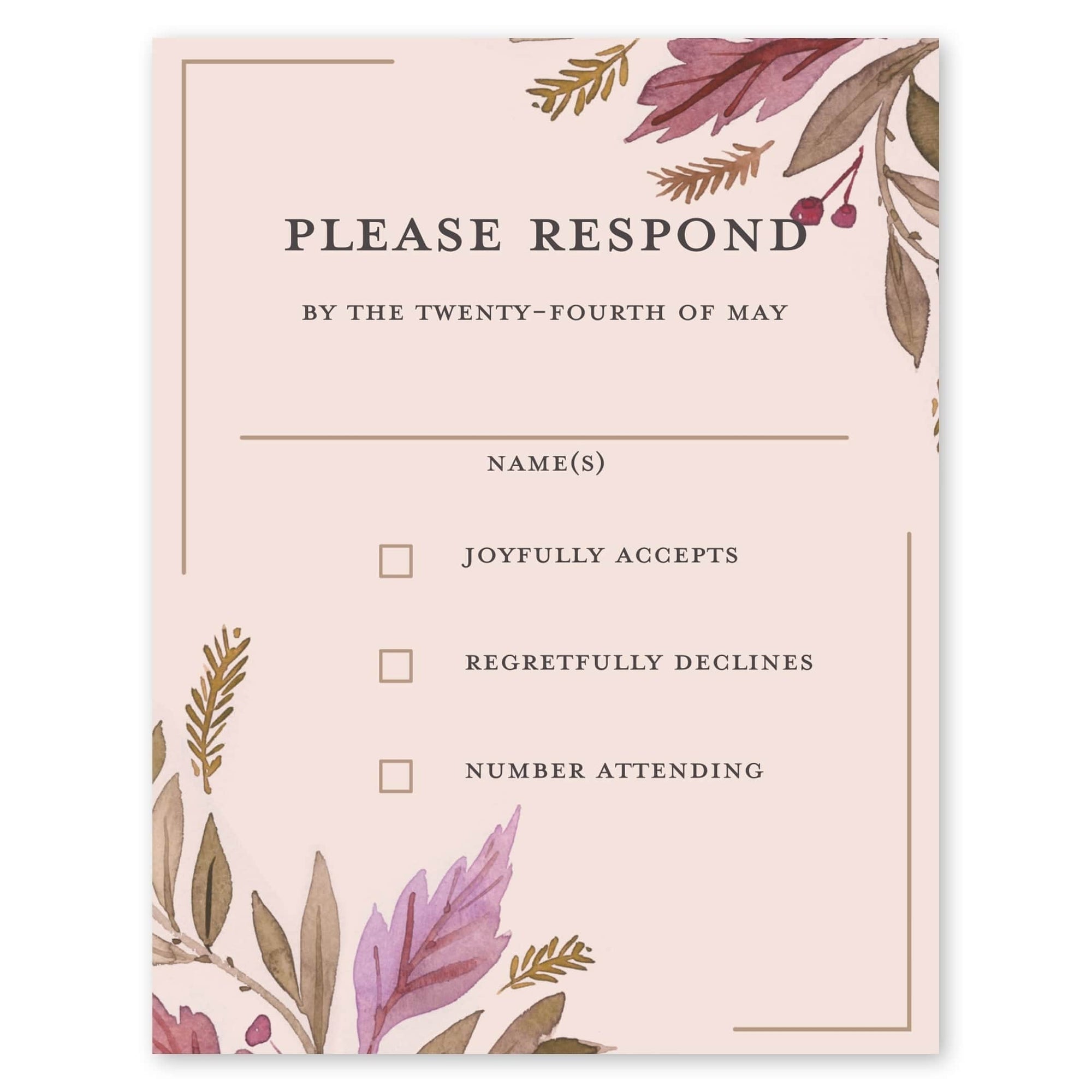 Leaf and Branch Wedding Response Card Blush Gartner Studios Response Cards 97212