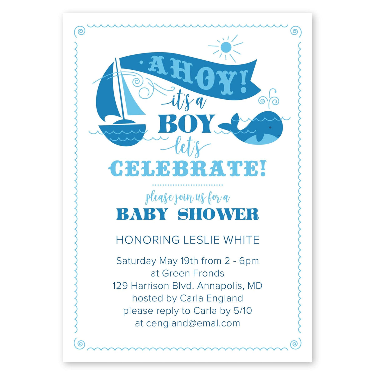 Lil Skipper Baby Shower Invitation Blue Gartner Studios Baby Shower