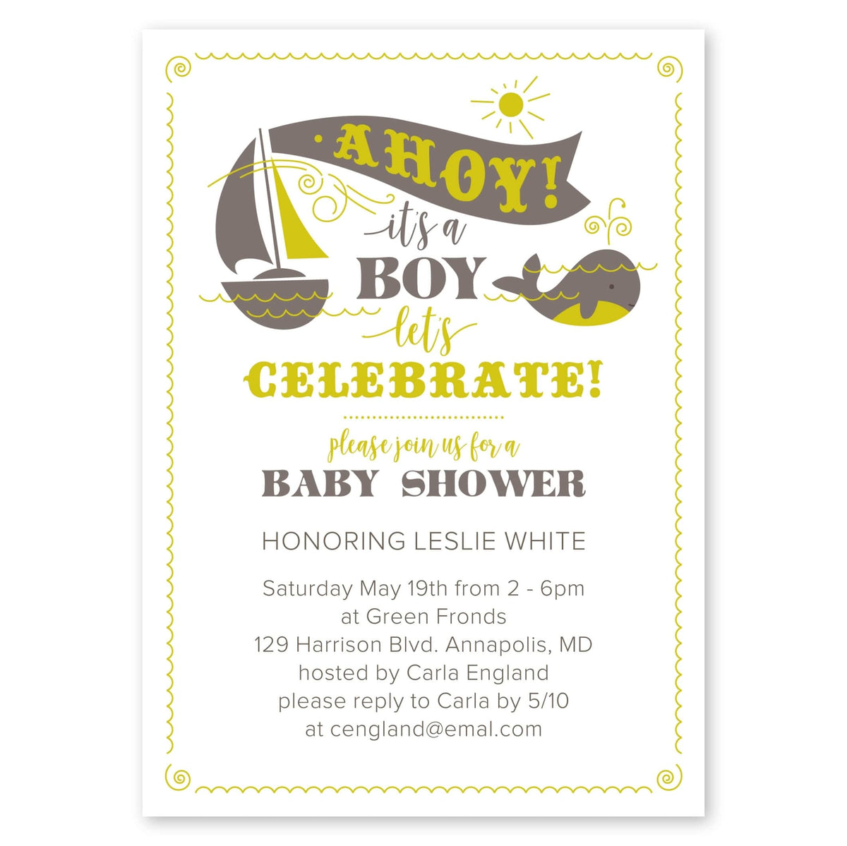 Lil Skipper Baby Shower Invitation Green Gartner Studios Baby Shower
