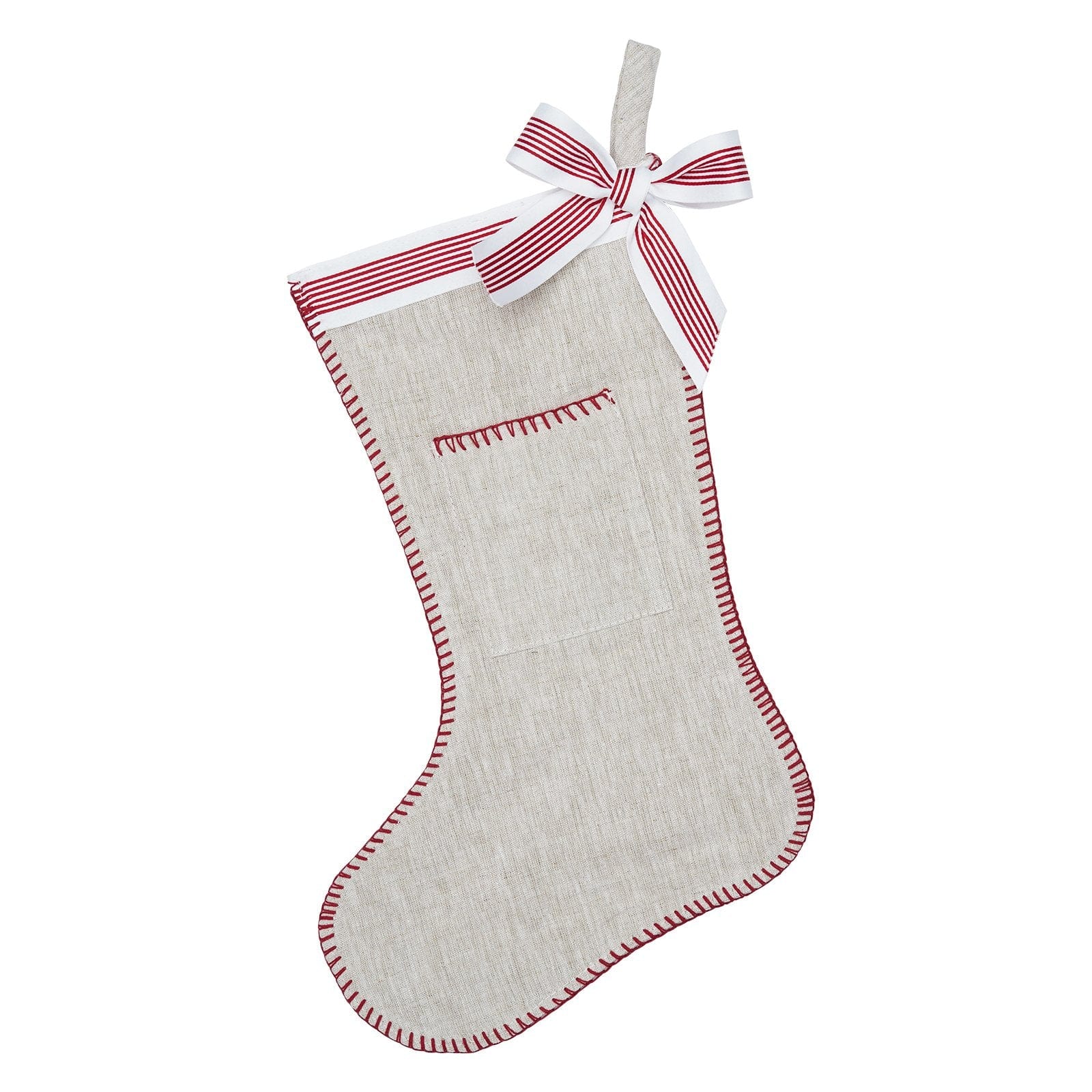 Linen and Red Bow Stocking Gartner Studios Holiday Stockings 45415