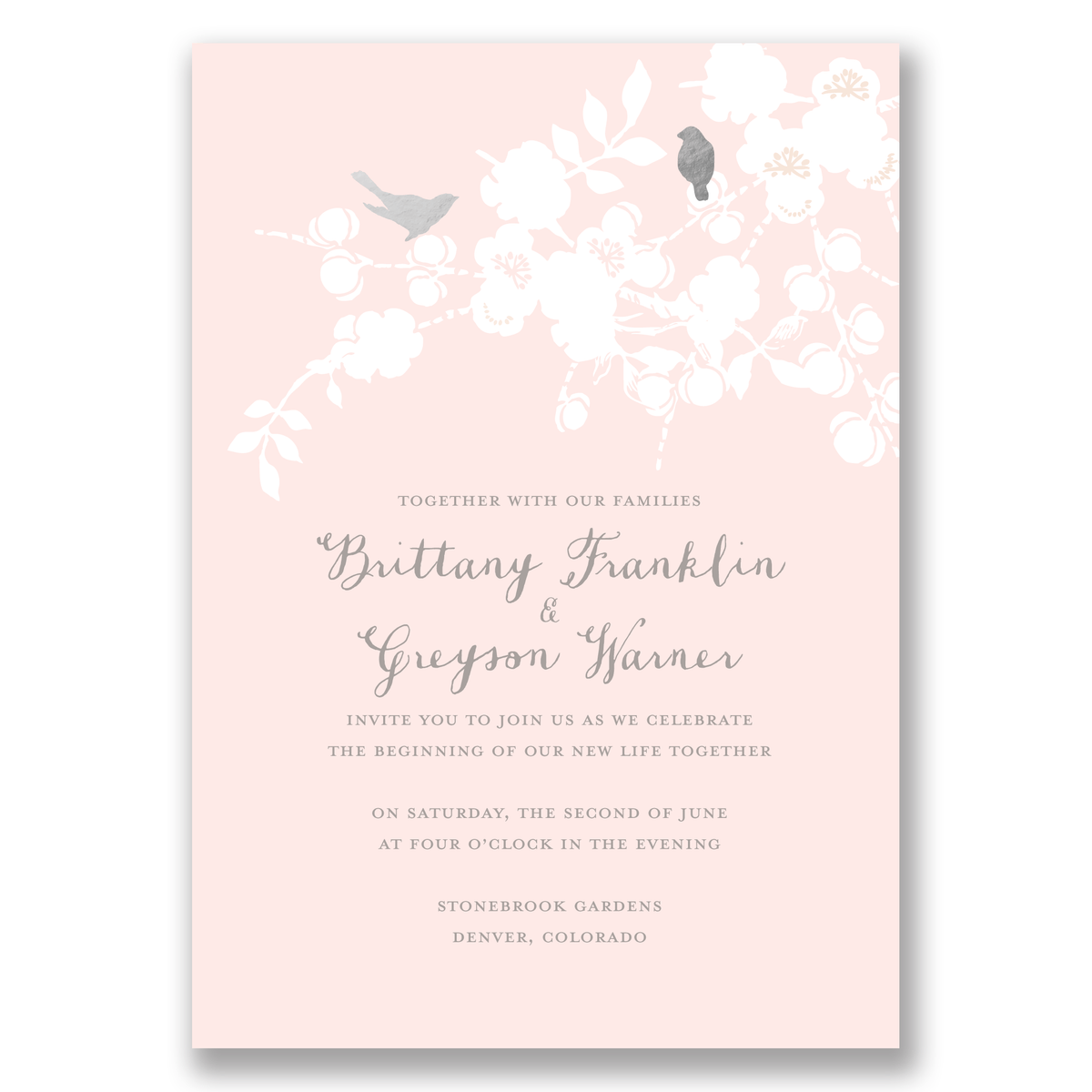 Love Birds Foil Wedding Invitation Pale Pink Gartner Studios Wedding Invitation 11113