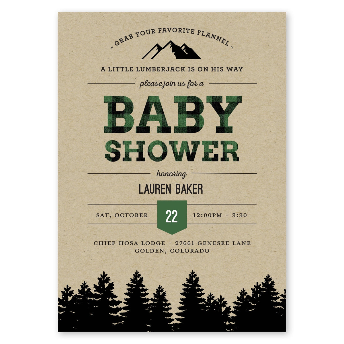 Lumberjack Flannel Baby Shower Invitation Emerald Gartner Studios Baby Shower