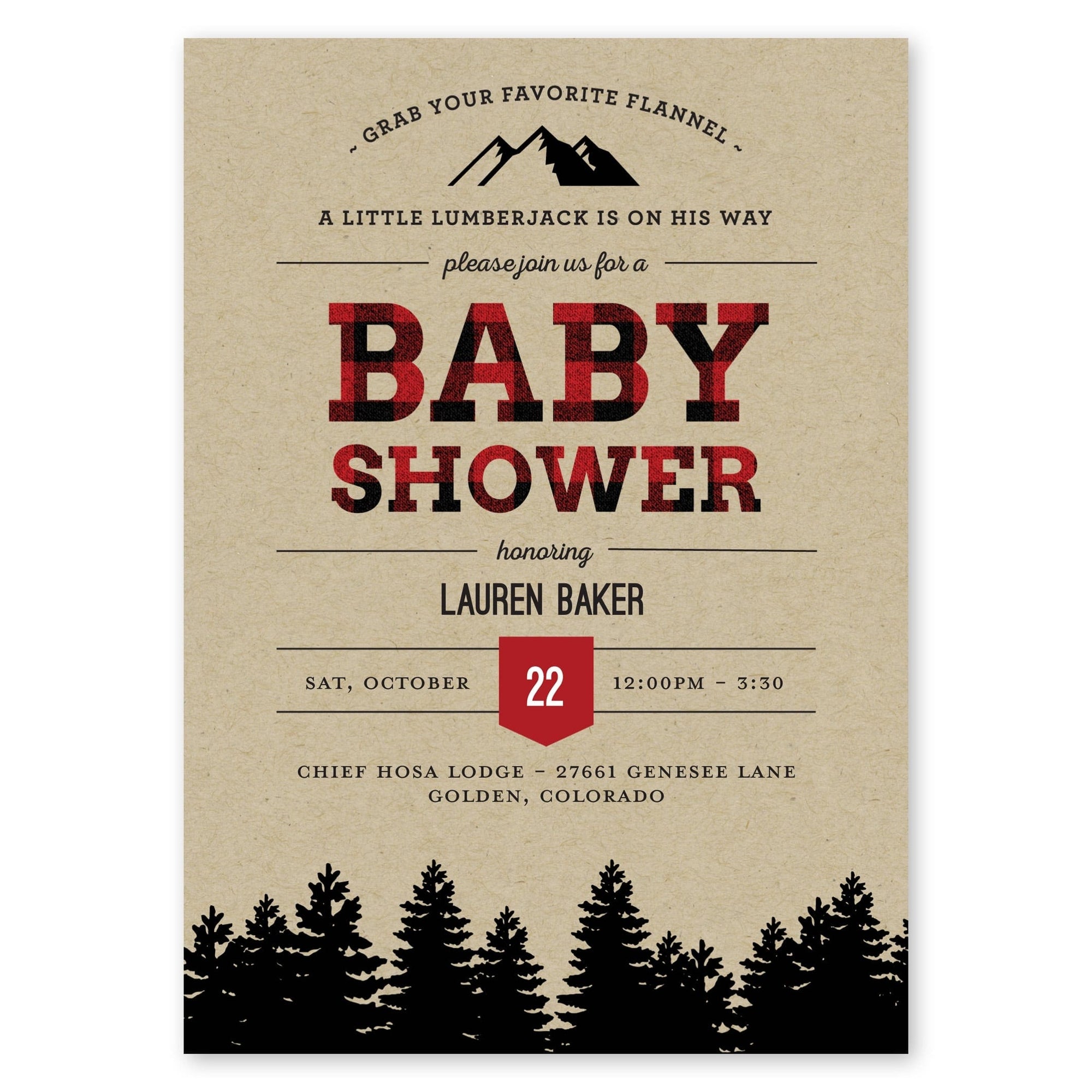 Lumberjack Flannel Baby Shower Invitation Red Gartner Studios Baby Shower
