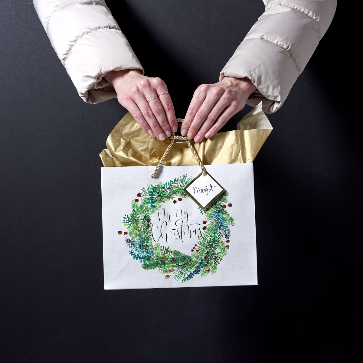 Merry Christmas Wreath Medium Gift Bag Gartner Studios Gift Bags 54790