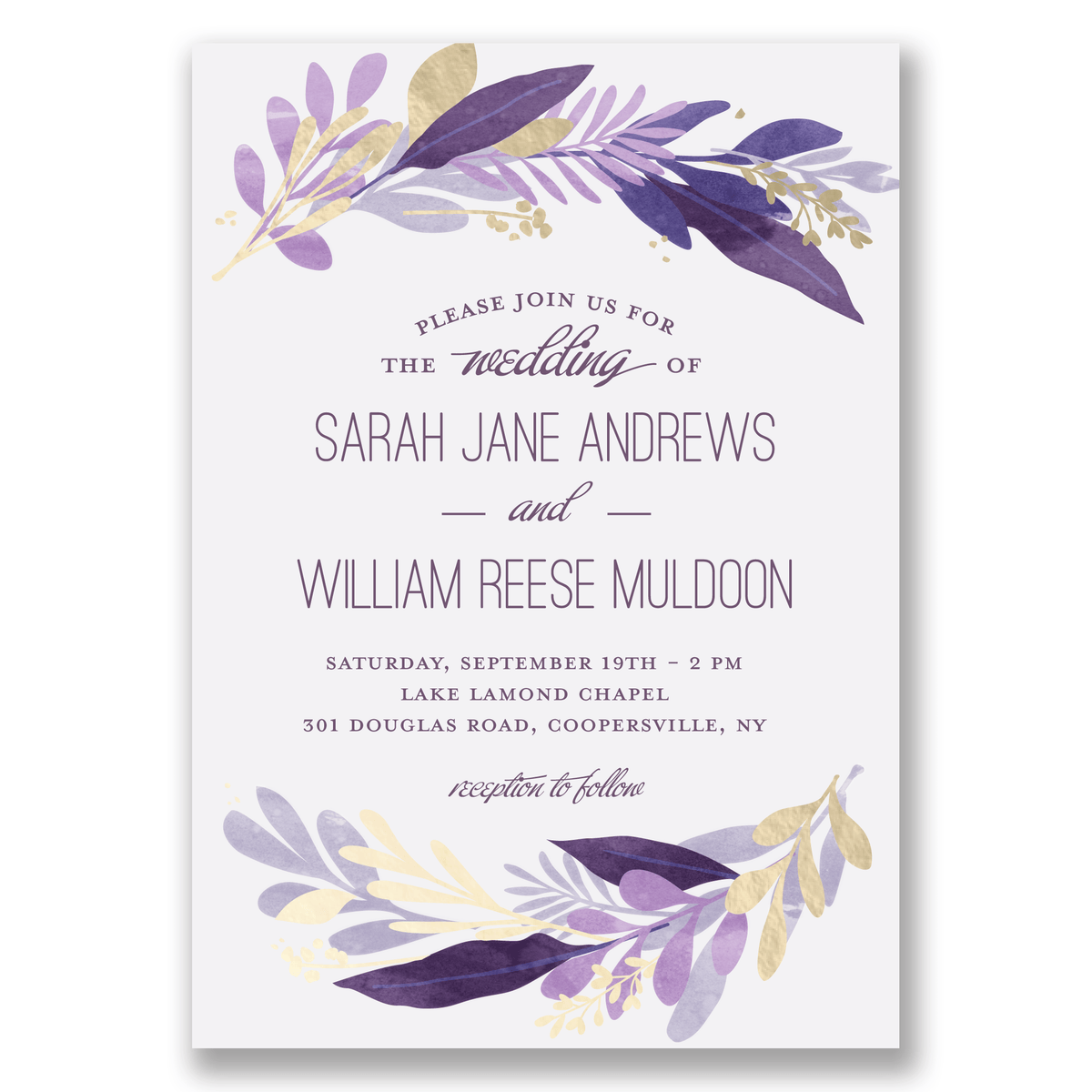 Natural Laurel Foil Wedding Invitation Lavender Gartner Studios Wedding Invitation 11009