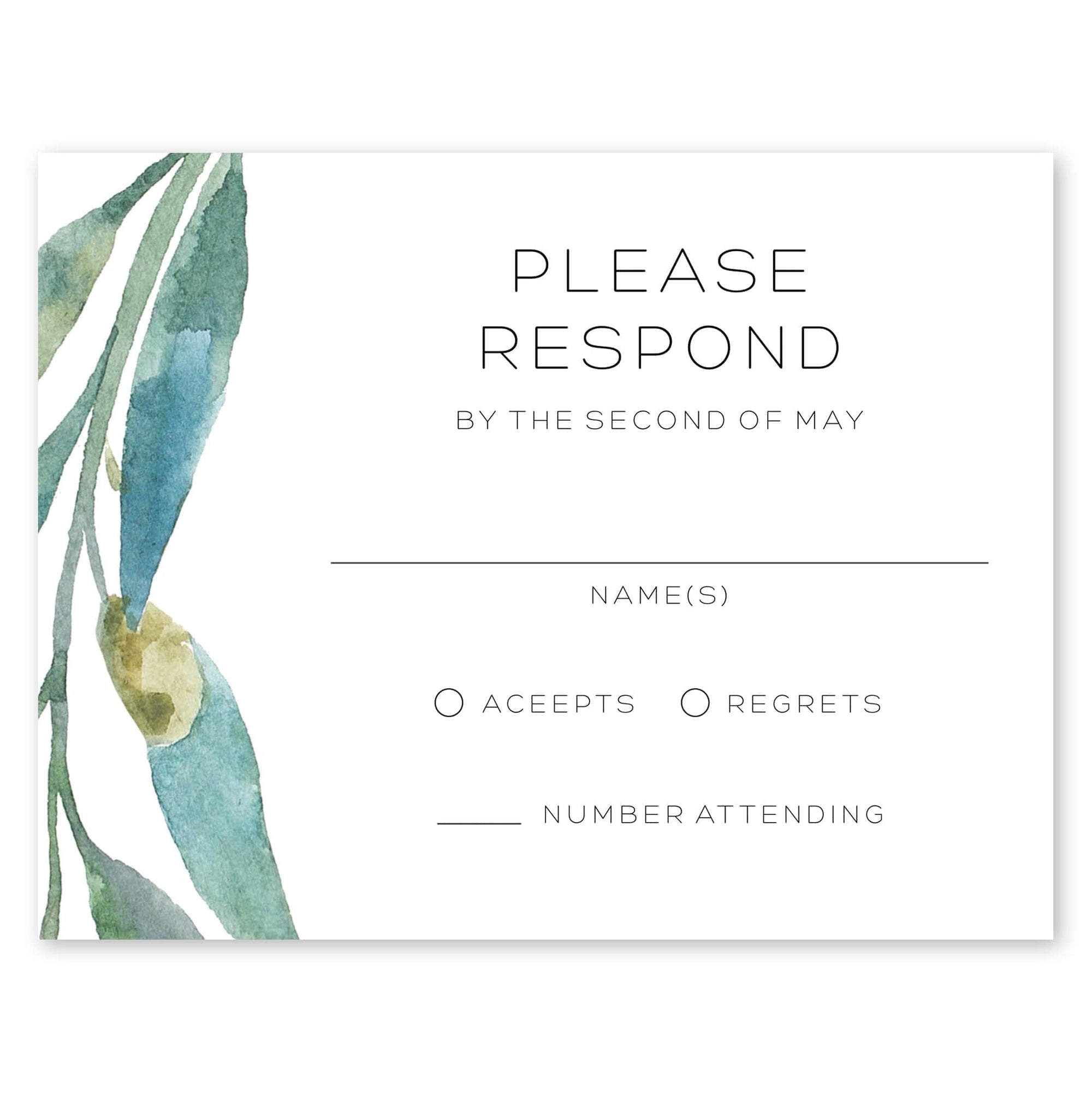 Olive Leaves Wedding Response Card Black Gartner Studios Response Cards 97196