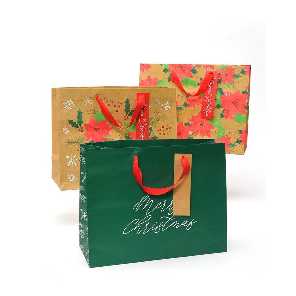 Poinsettia Medium Gift Bag With Tag - 3 Count Gartner Studios Gift Bags 44880