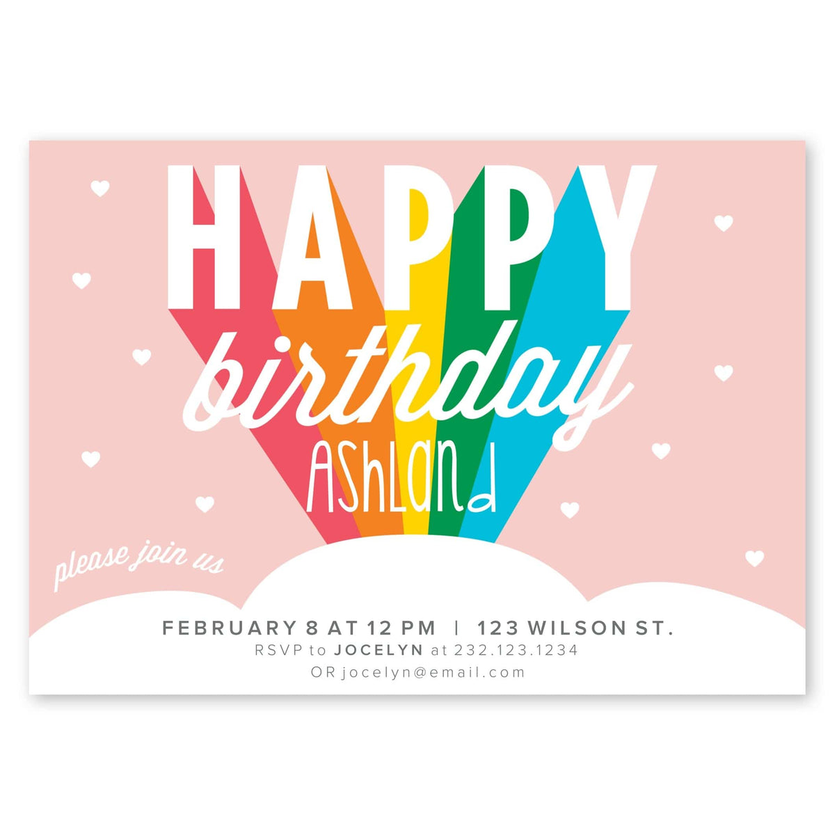 Rainbow Stripes Birthday Invitation Blush Gartner Studios Birthday Invitation
