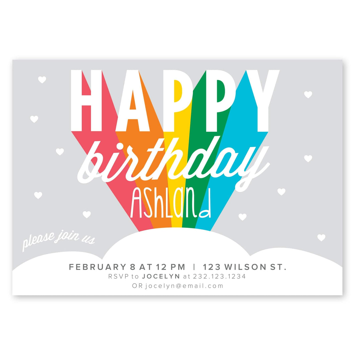 Rainbow Stripes Birthday Invitation Gray Gartner Studios Birthday Invitation