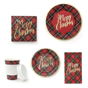 Red Plaid And Gold Foil "Merry Christmas" Plate And Napkin Set Gartner Studios Napkins 54522