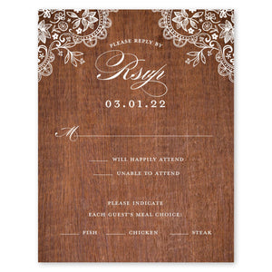 Rustic Lace Wedding Response Card Chocolate Gartner Studios Response Cards 10602