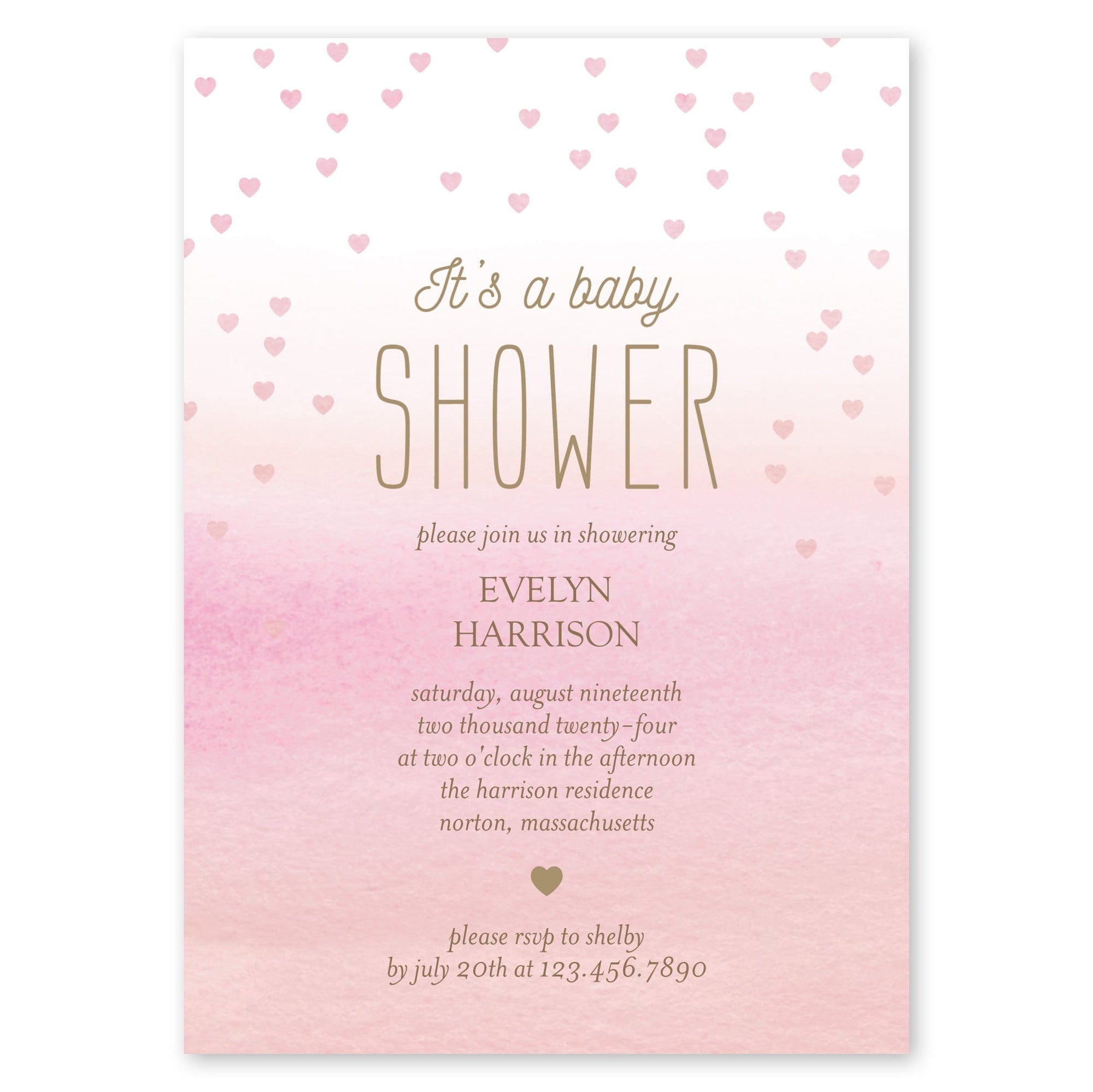 Showering Hearts Baby Shower Invitation Blush Gartner Studios Baby Shower