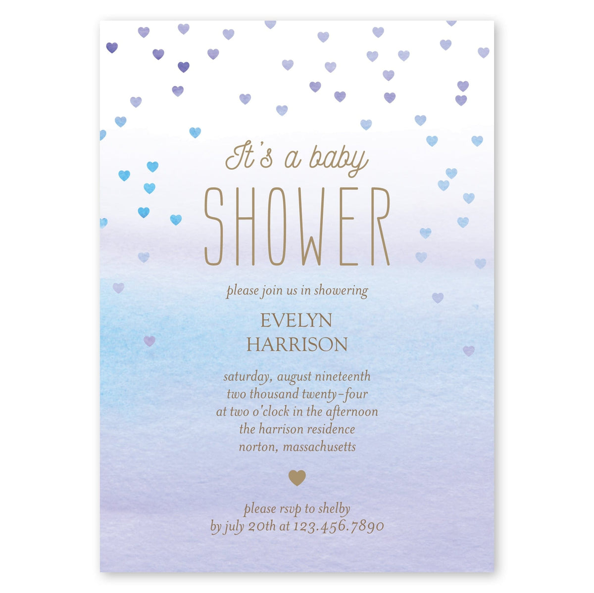 Showering Hearts Baby Shower Invitation Lavender Gartner Studios Baby Shower
